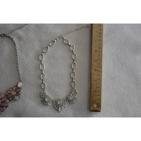 2x Necklace Lot Blue Purple Pink Rhinestone Pastel Teardrop Aurora Borealis - Picture 6 of 11